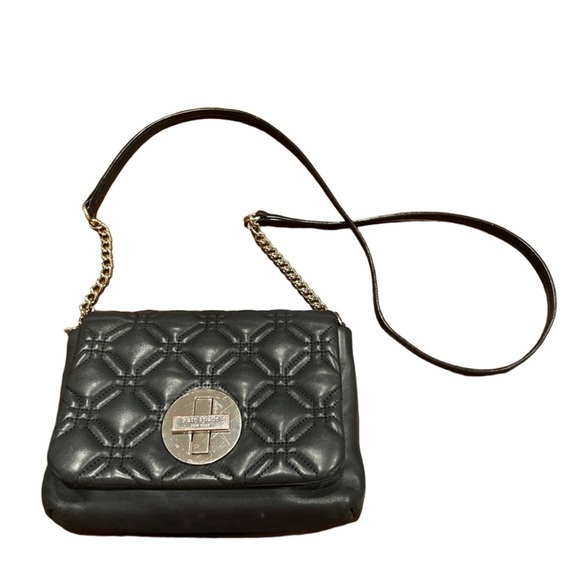 Kate Spade quilted front flap foldover flap w/chain, silver medallion closure B7